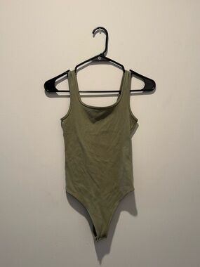 Abercrombie & Fitch Olive Ribbed Thong Body Suit
